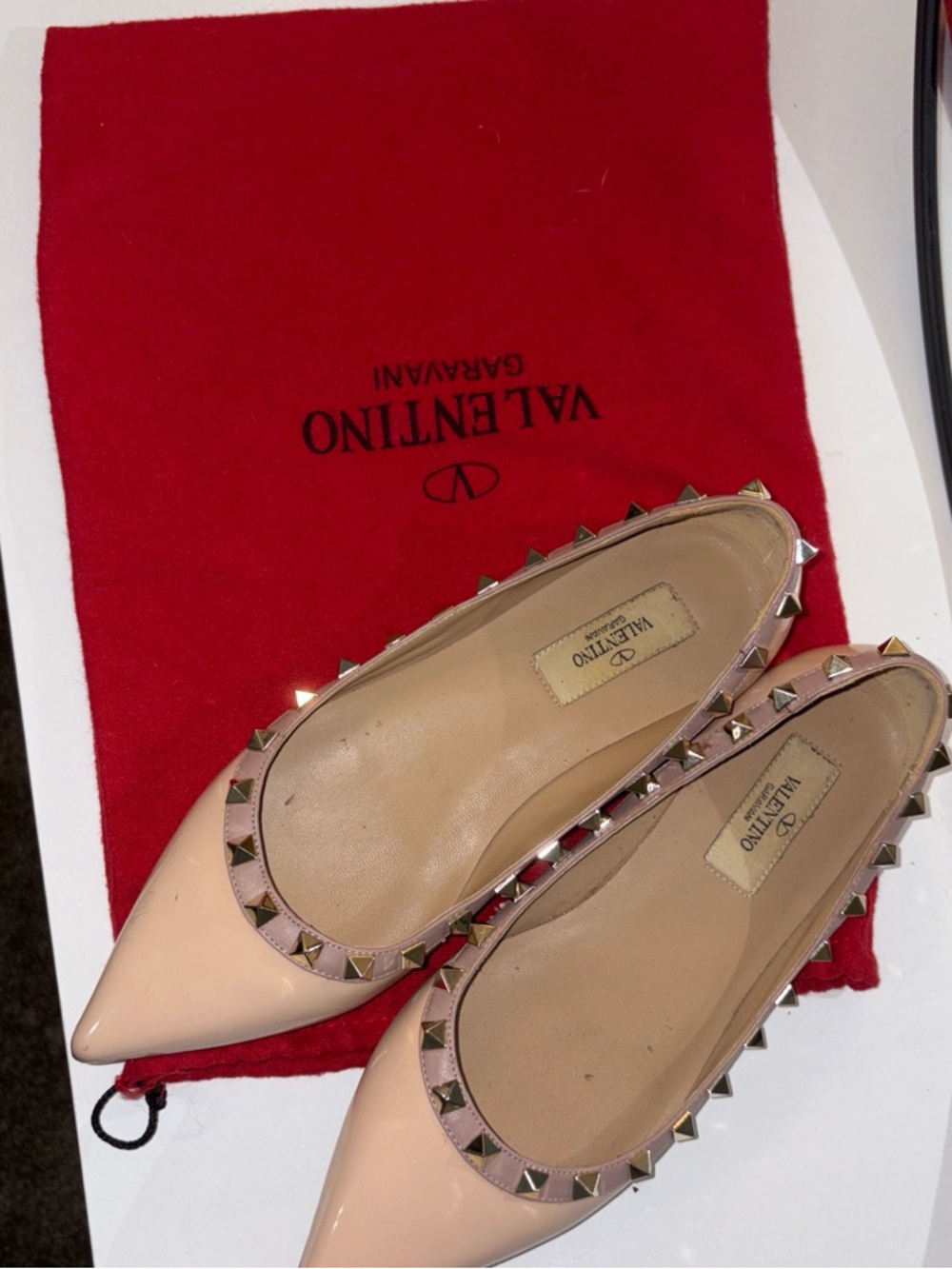 Valentino Garavani Blush Patent Leather Rockstud Pointed Flats
